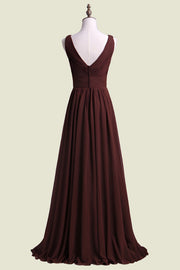 Cabernet V-Neck Sleeveless A-Line Chiffon Long Bridesmaid Dresses