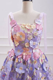 Lilac 3D Flower A-Line Sleeveless Short Tulle Homecoming Dresses