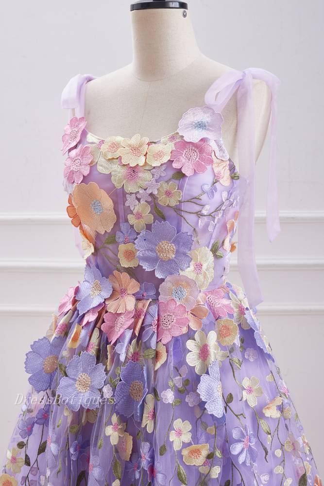 Lilac 3D Flower A-Line Sleeveless Short Tulle Homecoming Dresses