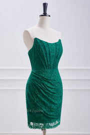 Dark Green Fabulous Short Sheath Strapless Lace Homecoming Dresses with Rhinestones