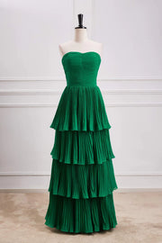 Emerald Strapless Sweetheart A-Line Tiered Prom Dresses