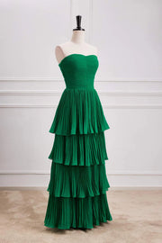 Emerald Strapless Sweetheart A-Line Tiered Prom Dresses