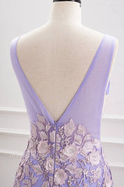 Lavender 3D Flowers V-Neck Sleeveless Bodycon Homecoming Dresses