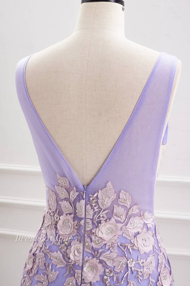 Lavender 3D Flowers V-Neck Sleeveless Bodycon Homecoming Dresses