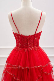 Red Spaghetti Straps Sequined A-Line Short Tulle Homecoming Dresses