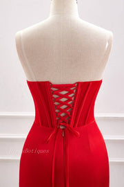 Red Strapless Pleated Bodycon Short Satin Homecoming Dresses