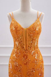 Turmeric V-Neck Spaghetti Straps Bodycon Sequined Short Homecoming Dresses