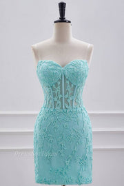 Mint Green Strapless Bodycon Homecoming Dress with Applique Front Side