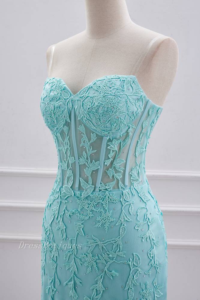 Mint Green Strapless Sweetheart Bodycon Homecoming Dresses with Appliques