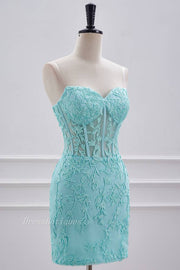 Mint Green Strapless Sweetheart Bodycon Homecoming Dresses with Appliques