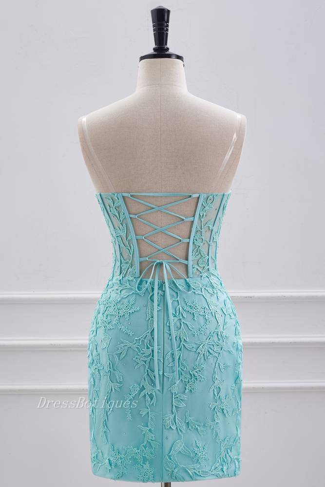 Mint Green Strapless Sweetheart Bodycon Homecoming Dresses with Appliques