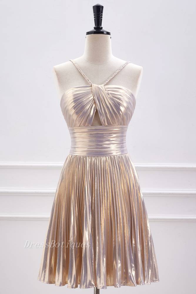 Sexy A-Line Metallic Short Homecoming Dresses with Ruffles