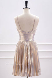 Sexy A-Line Metallic Short Homecoming Dresses with Ruffles