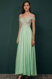 Off-The-Shoulder Ankle-Length A-Line Chiffon Lace Bridesmaid Dresses