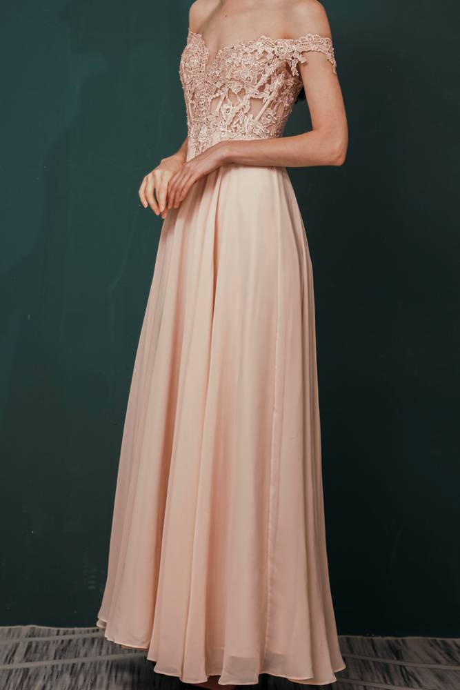 Pink Off-The-Shoulder Ankle-Length A-Line Chiffon Lace Bridesmaid Dresses