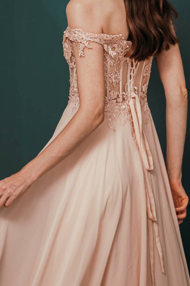 Pink Off-The-Shoulder Ankle-Length A-Line Chiffon Lace Bridesmaid Dresses