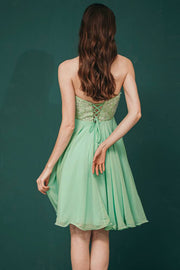 A-Line Strapless Knee-Length Chiffon Bridesmaid Dresses with Sequins