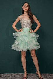 Sequined Tulle Short A-Line Party Dresses Sleeveless