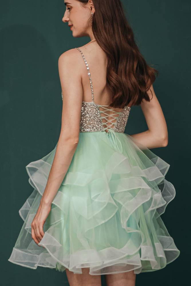 Sequined Tulle Short A-Line Party Dresses Sleeveless