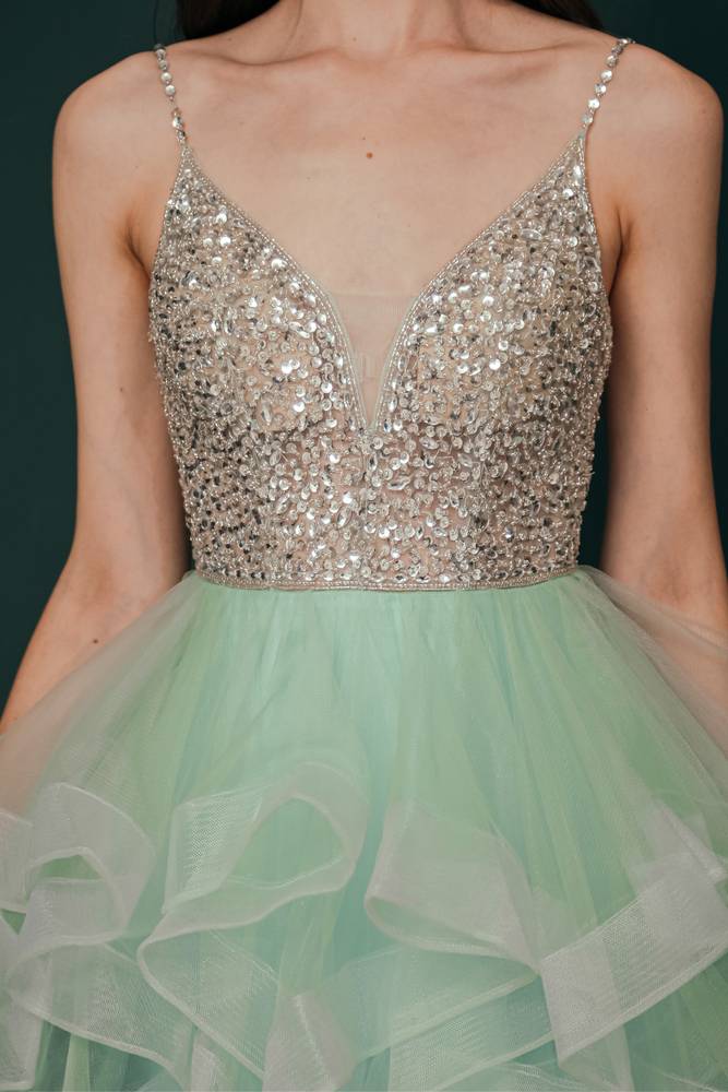 Sequined Tulle Short A-Line Party Dresses Sleeveless