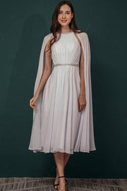 Jewel Neck A-Line Chiffon Tea-Length Formal Dresses with Train