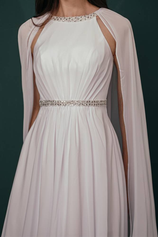 Jewel Neck A-Line Chiffon Tea-Length Formal Dresses with Train