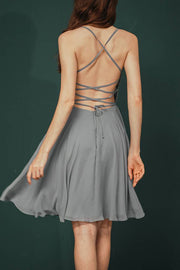 Grey Spaghetti Straps A-Line Knee-Length Party Dresses Chiffon with Beading