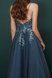 V-Neck Appliques Tulle Ankle-Length Prom Bridesmaid Dresses