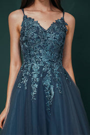 V-Neck Appliques Tulle Ankle-Length Prom Bridesmaid Dresses