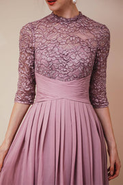 Wisteria Crew Neck 3/4 Long Sleeves A-Line Chiffon Lace Prom Dresses