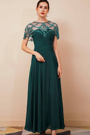 A-Line Ankle-Length Chiffon Party Dresses with Beading Cap Sleeves