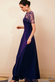 Regency A-Line Ankle-Length Chiffon Party Dresses with Beading Cap Sleeves