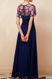 Regency A-Line Ankle-Length Chiffon Party Dresses with Beading Cap Sleeves