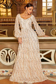 A-Line Long Sleeves Sequin Formal Evening Dresses