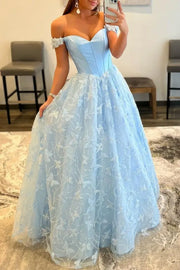 Floor-Length 3D Butterfly A-Line Off-The-Shoulder Party Prom Dresses