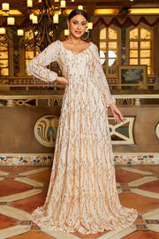 A-Line Long Sleeves Sequin Formal Evening Dresses