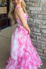 Sweetheart Sleeveless A-Line Print Floral Prom Formal Dresses