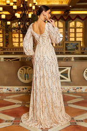 A-Line Long Sleeves Sequin Formal Evening Dresses