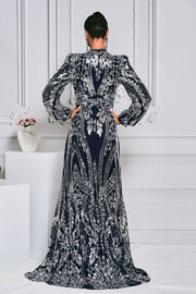 Sweep Train A-Line Sequin High Neck Evening Dresses