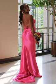 Gorgeous Long Spaghetti Straps V-Neck Satin Party Dresses with Slit