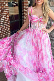 Sweetheart Sleeveless A-Line Print Floral Prom Formal Dresses