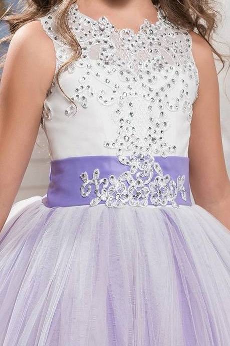 Lavender A-Line Lace Tulle Sleeveless Flower Girl Dresses