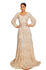 A-Line Long Sleeves Sequin Formal Evening Dresses