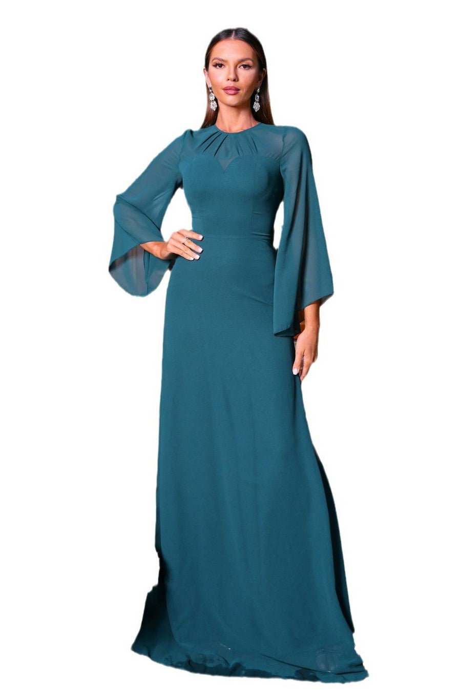 Ink Blue Long Sleeves A-Line Tulle Evening Dresses