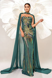 Sequined Strapless Mermaid Evening Dresses with Train