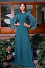 Ink Blue Long Sleeves A-Line Tulle Evening Dresses