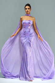 Sequined Strapless Mermaid Evening Dresses with Train