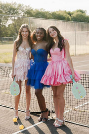 Elegant Pink Sweetheart Sleeveless Short Satin Homecoming Dress