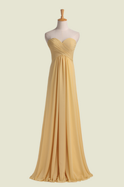 Gorgeous Mustard Sweetheart A-Line Strapless Chiffon Long Bridesmaid Dresses