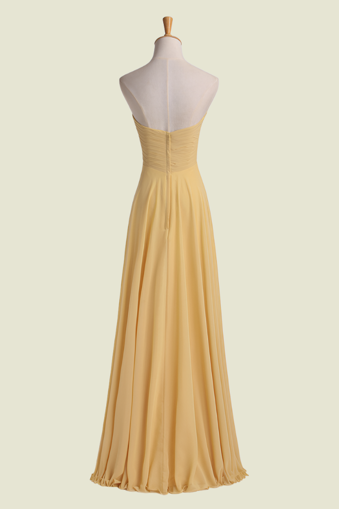 Gorgeous Mustard Sweetheart A-Line Strapless Chiffon Long Bridesmaid Dresses